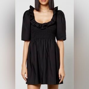 GANNI 100% Cotton Poplin Open-neck Smock Mini dress Black size US 22 EU 52 4XL